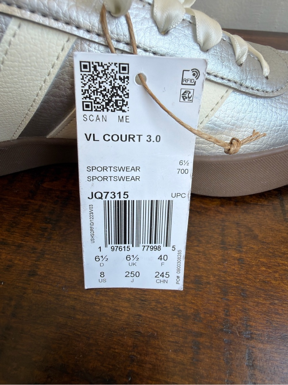 adidas VL Court 3.0 Silver White Metallic JQ7315 Women's Size 8 NWOB - Picture 10 of 12